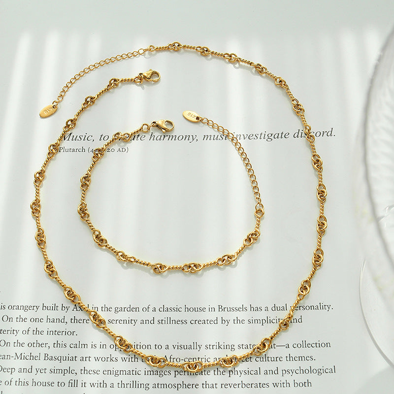 Fashion Sustainable Necklace and Bracelet Eco-friendly Stainless Steel Clasp Jewelry Set