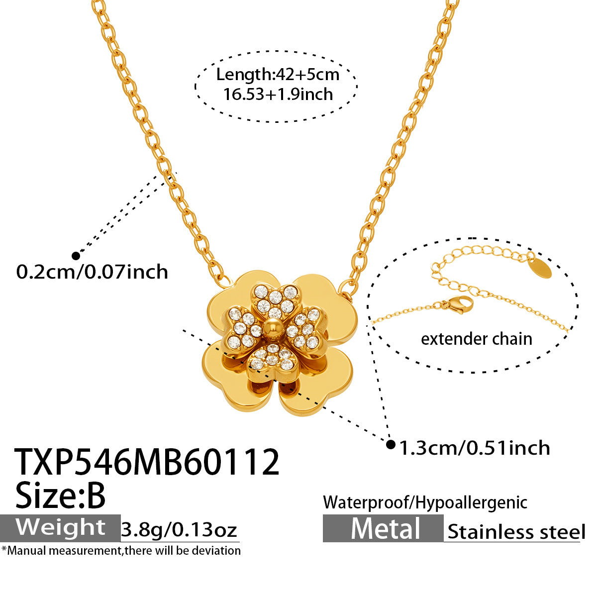 Mystery Stainless Steel Three Dimensional Five Leaf Clover Zircon Pendant Necklace 18k Gold Plated Bamboo Chain European