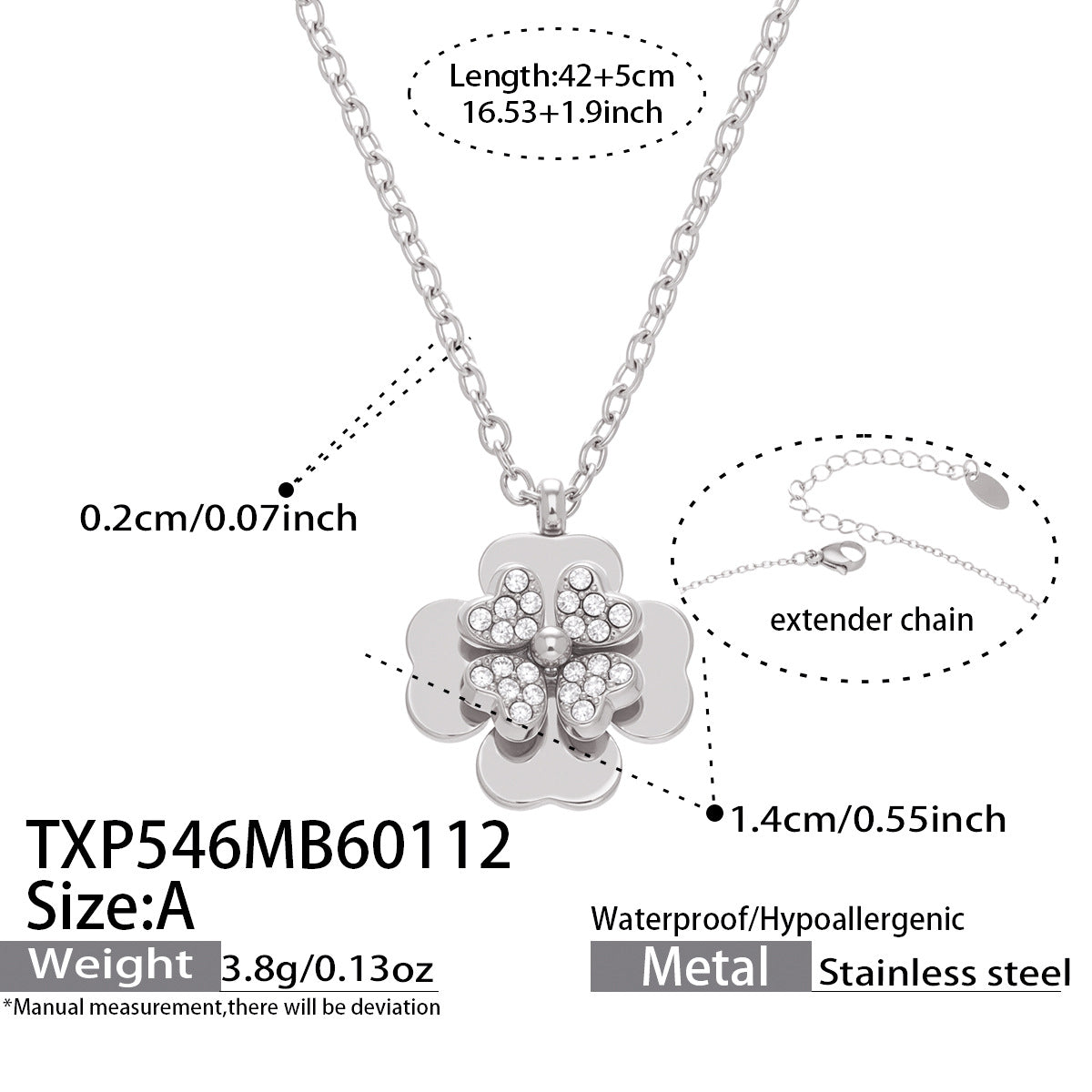 Mystery Stainless Steel Three Dimensional Five Leaf Clover Zircon Pendant Necklace 18k Gold Plated Bamboo Chain European