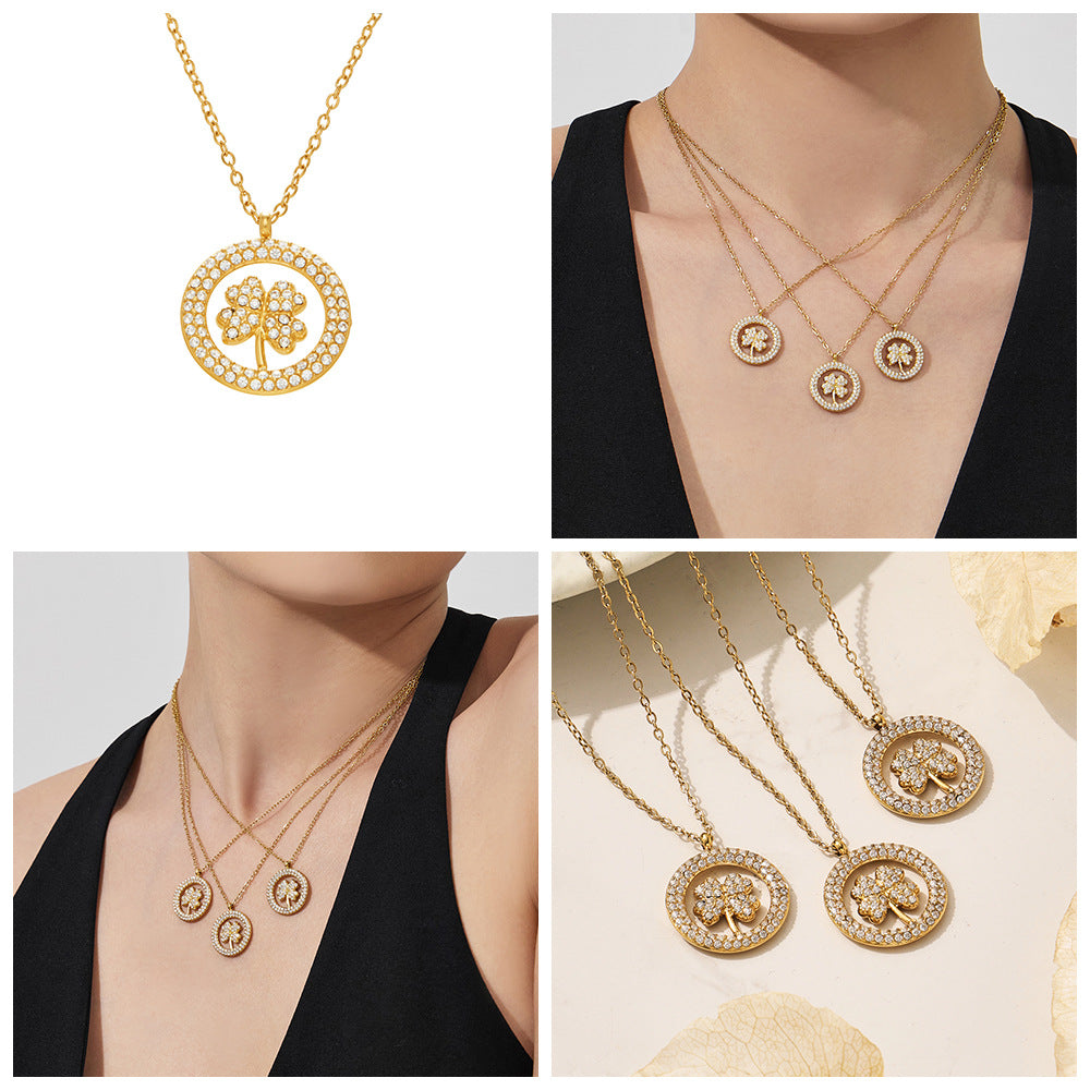 2026 Classic Gold 5 Leaf Clover Locket Necklace  Durable 18K Gold Plated Stainless Steel | Women's Elegant Everyday Luck Jewelry