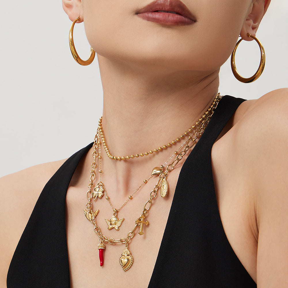 2026 Fashion Stainless Steel Angel Pendant Necklace DIY Adjustable Layered Choker Gift for Women Girls