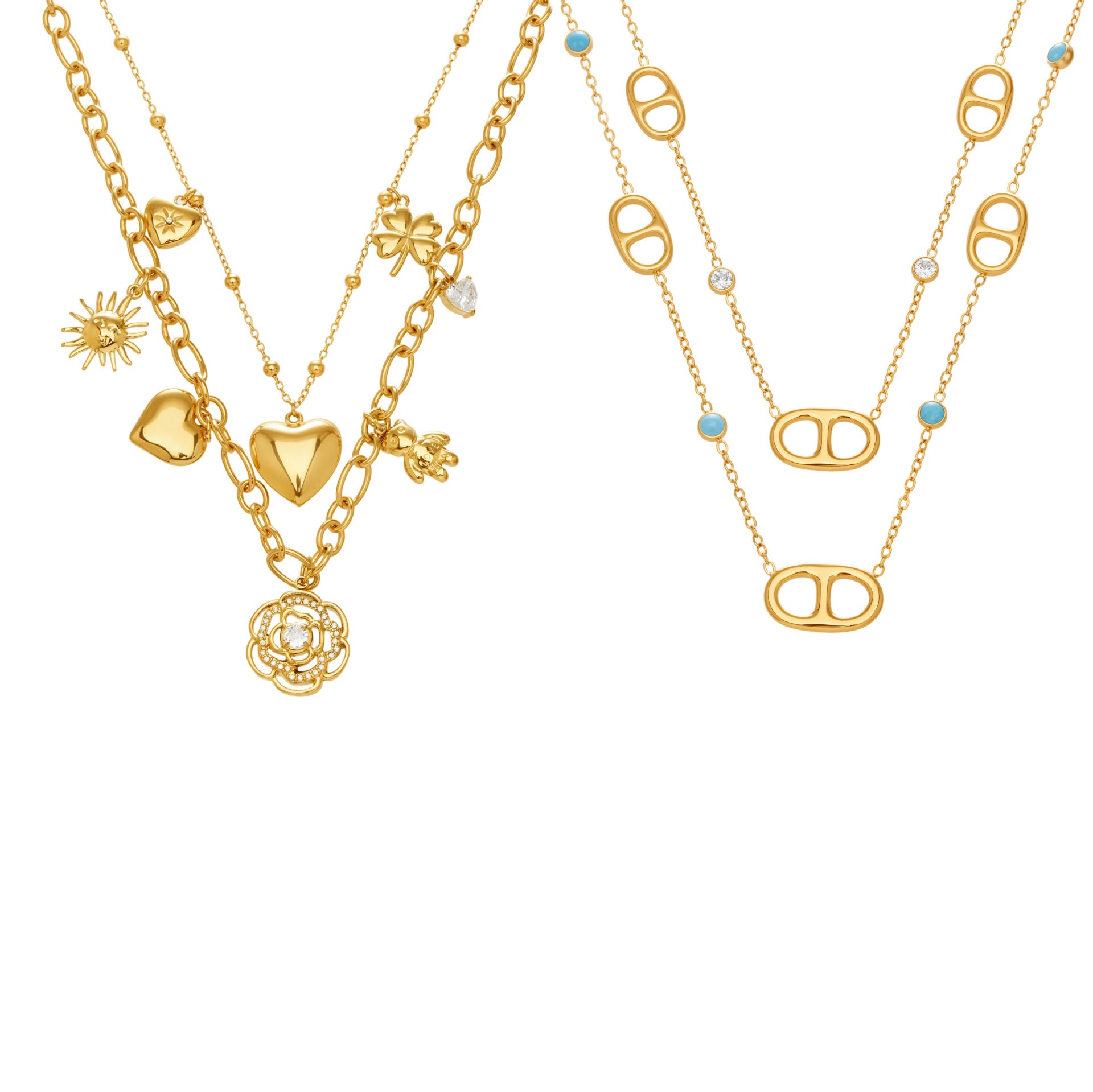 Romantic French Style Rose Flower Zirconia Double Heart Necklace Women Layering Choker Chain Luxury Full Diamond Gift for Her