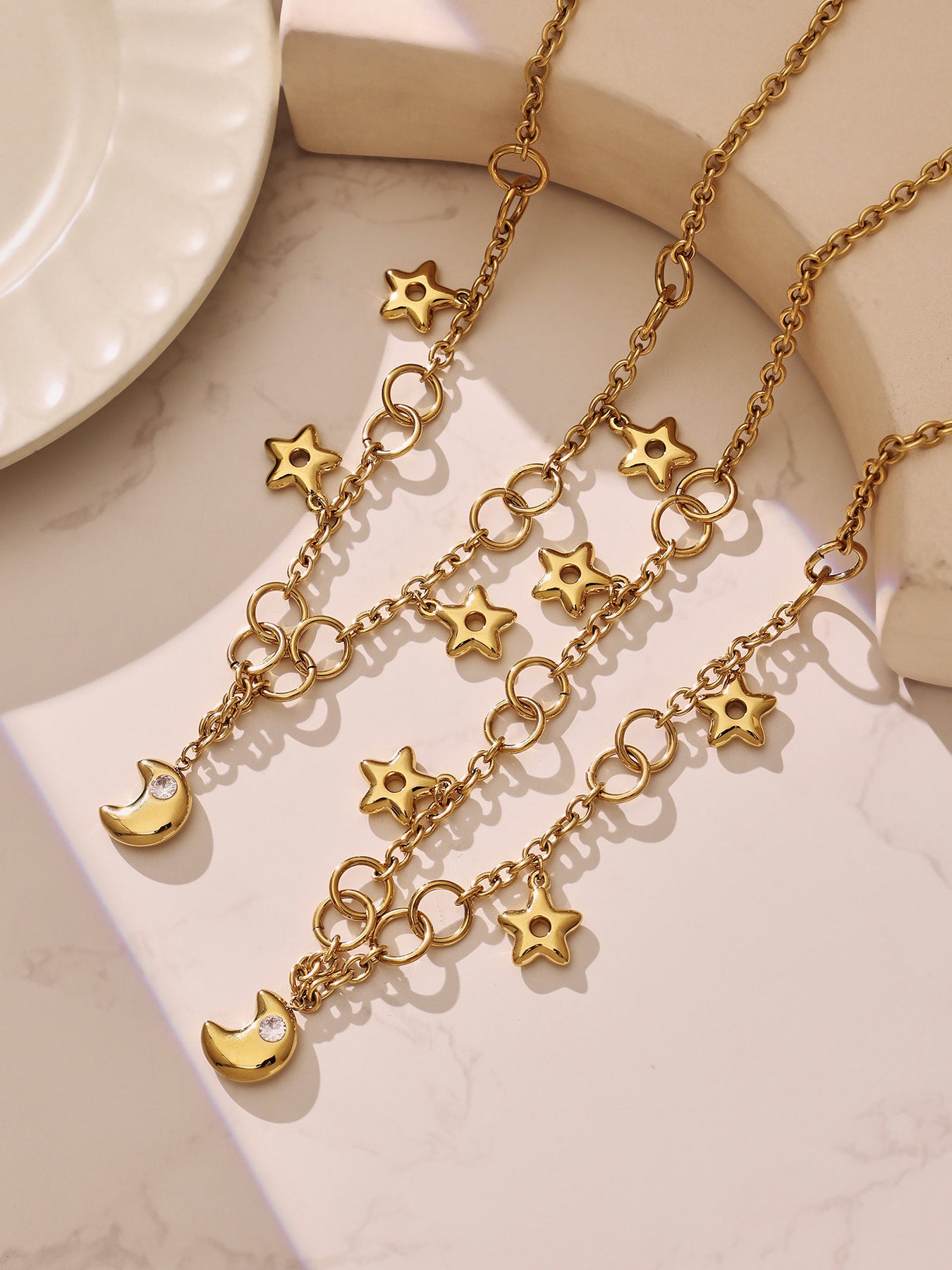 Star Moon Jewelry Set Zodiac Necklace and Bracelet 5A Cubic Zirconia in Stainless Steel Luxury Fashion Set
