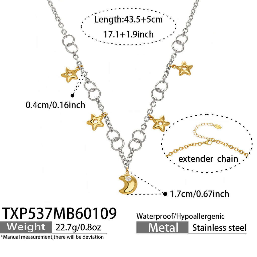 Star Moon Jewelry Set Zodiac Necklace and Bracelet 5A Cubic Zirconia in Stainless Steel Luxury Fashion Set