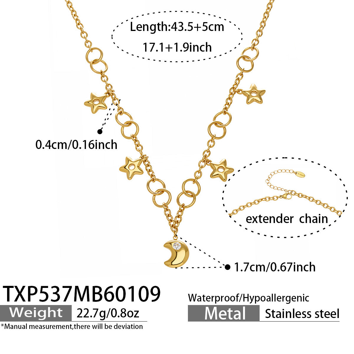 Star Moon Jewelry Set Zodiac Necklace and Bracelet 5A Cubic Zirconia in Stainless Steel Luxury Fashion Set