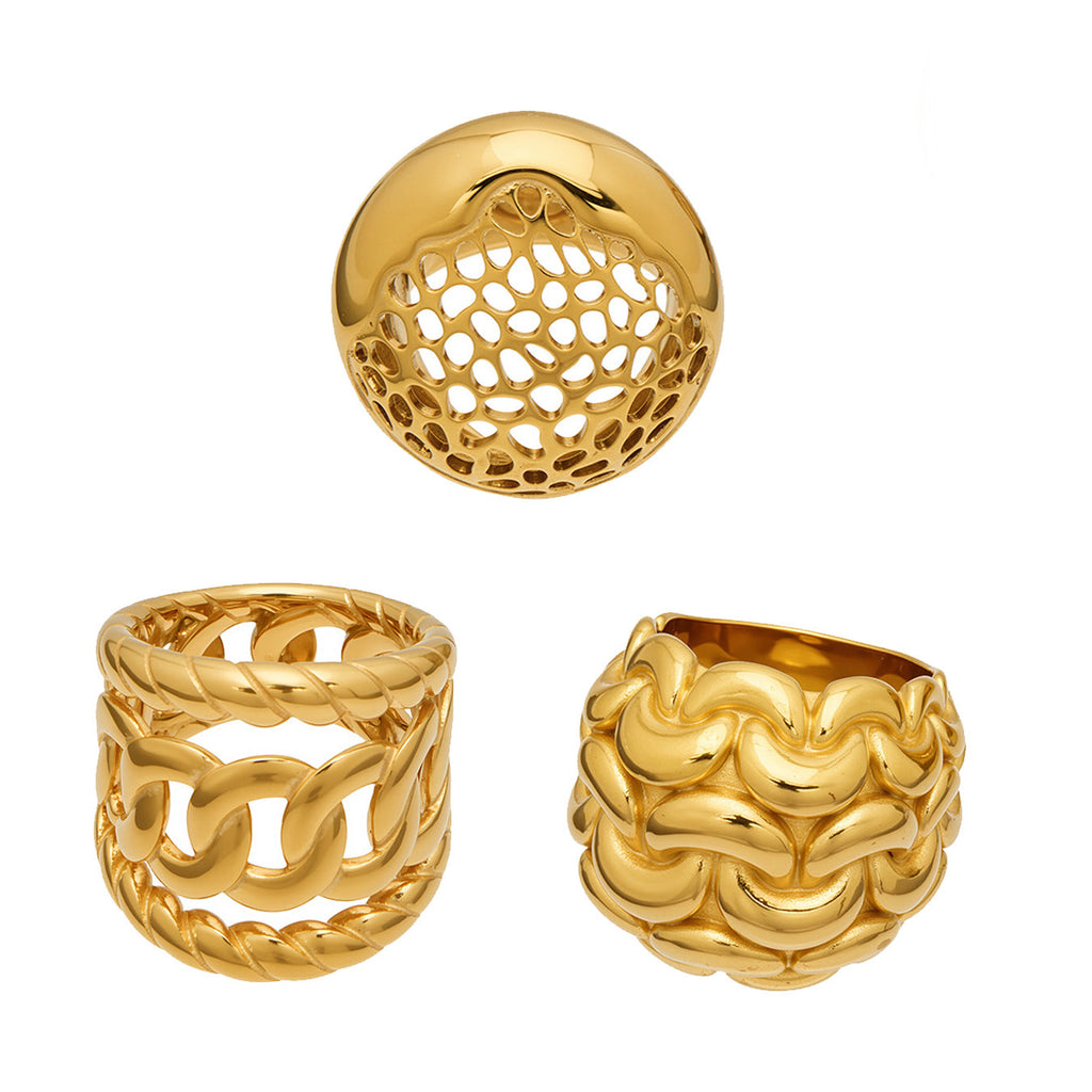 18K Gold Plated Stainless Steel Hollow Out Woven Stackable Rings for Women Fashion Anti Tarnish Vintage Aesthetic Jewelry