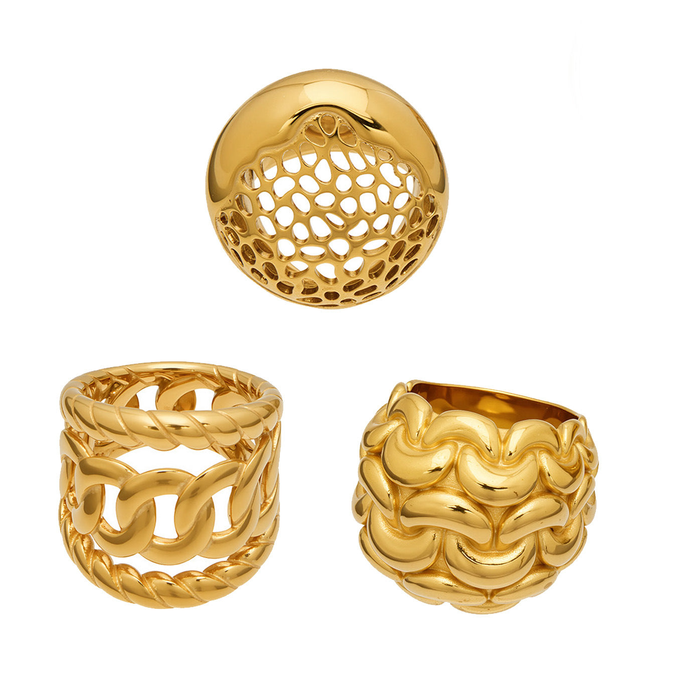 18K Gold Plated Stainless Steel Hollow Out Woven Stackable Rings for Women Fashion Anti Tarnish Vintage Aesthetic Jewelry