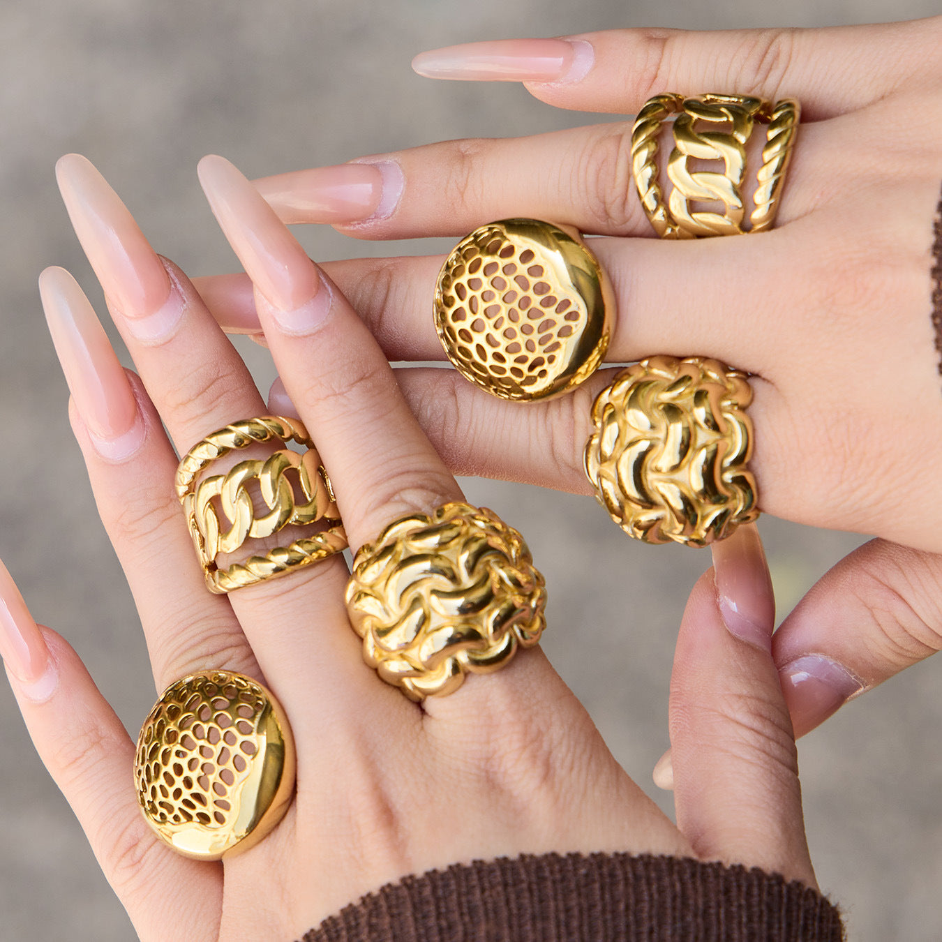 18K Gold Plated Stainless Steel Hollow Out Woven Stackable Rings for Women Fashion Anti Tarnish Vintage Aesthetic Jewelry