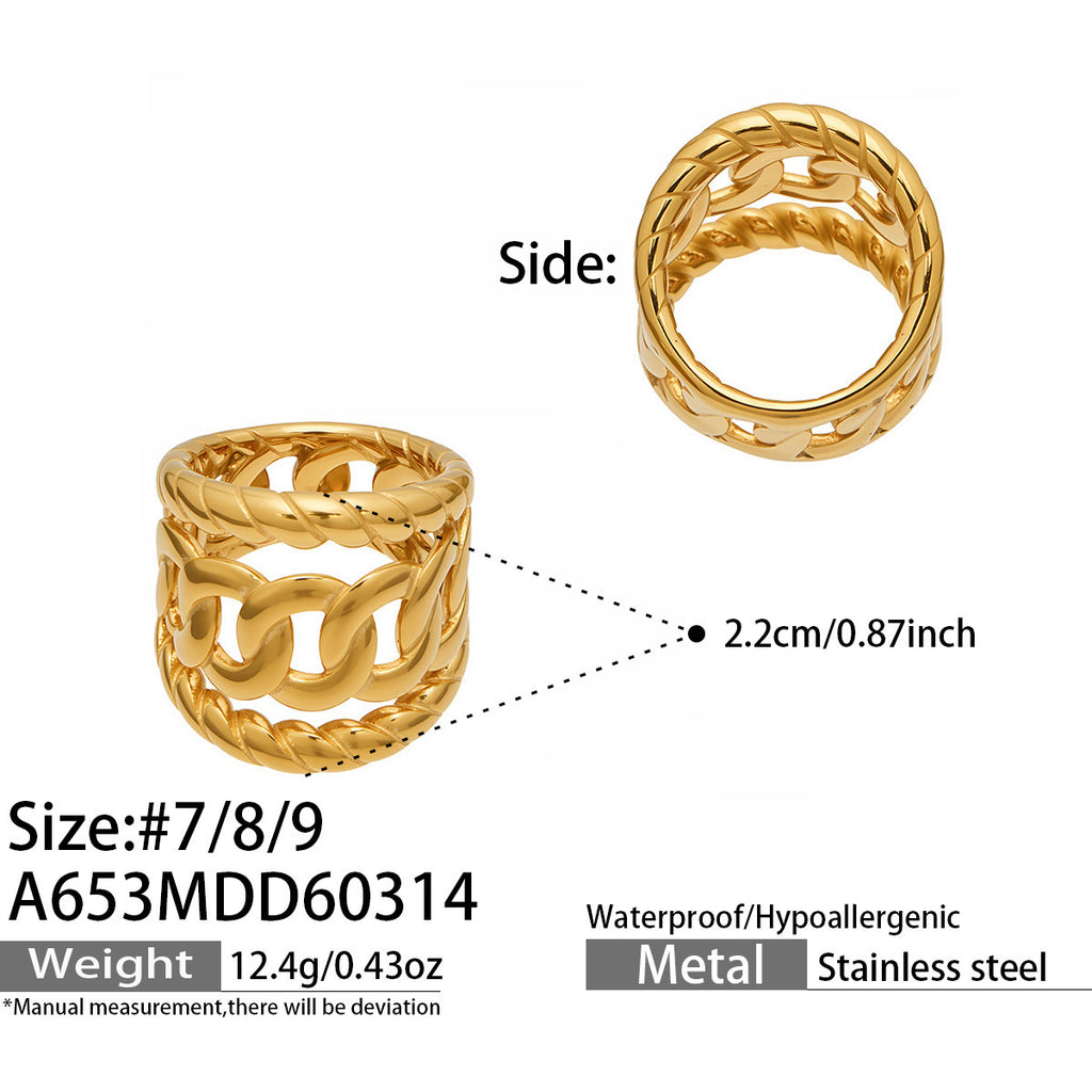 18K Gold Plated Stainless Steel Hollow Out Woven Stackable Rings for Women Fashion Anti Tarnish Vintage Aesthetic Jewelry