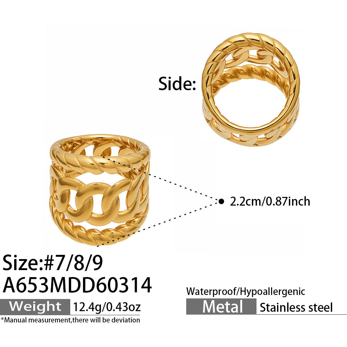 18K Gold Plated Stainless Steel Hollow Out Woven Stackable Rings for Women Fashion Anti Tarnish Vintage Aesthetic Jewelry