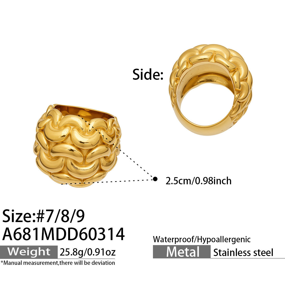 18K Gold Plated Stainless Steel Hollow Out Woven Stackable Rings for Women Fashion Anti Tarnish Vintage Aesthetic Jewelry