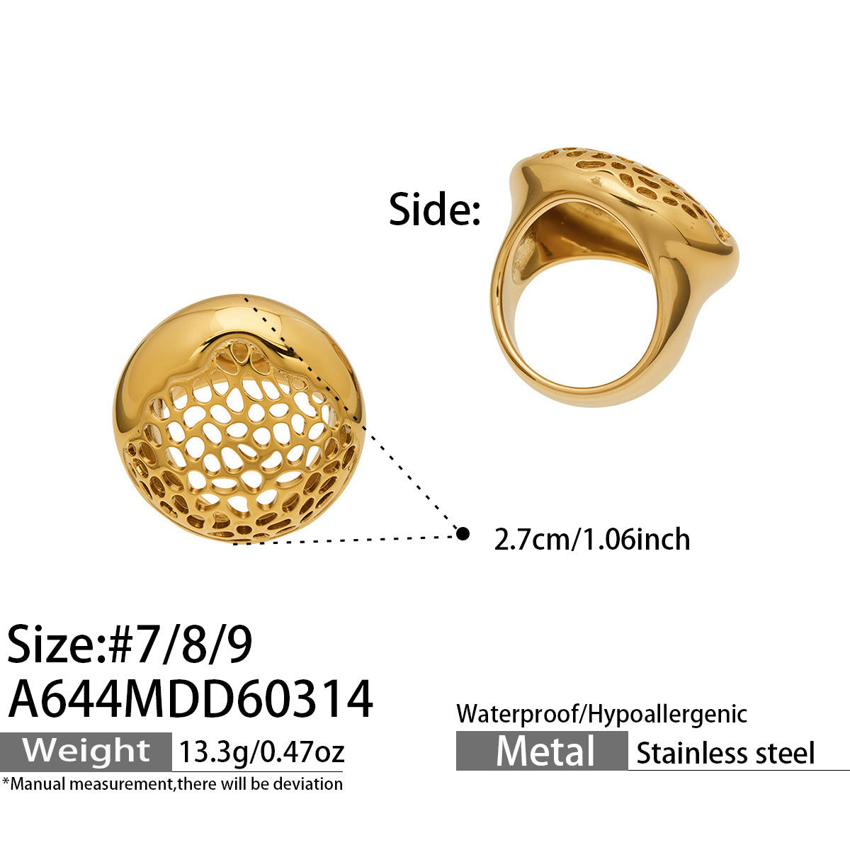18K Gold Plated Stainless Steel Hollow Out Woven Stackable Rings for Women Fashion Anti Tarnish Vintage Aesthetic Jewelry
