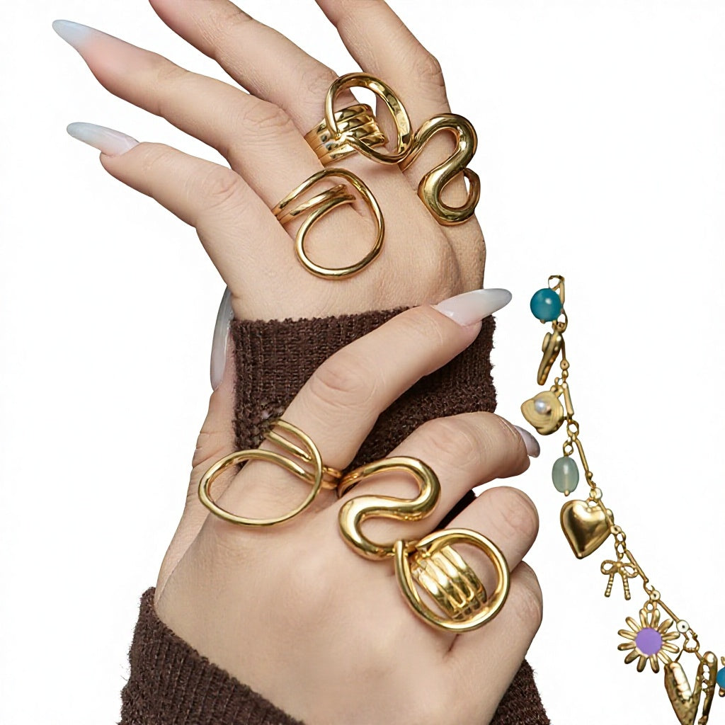 Classic Factory Price 2026 Trending Stackable Stainless Steel Geometric Gold Plated Finger Rings