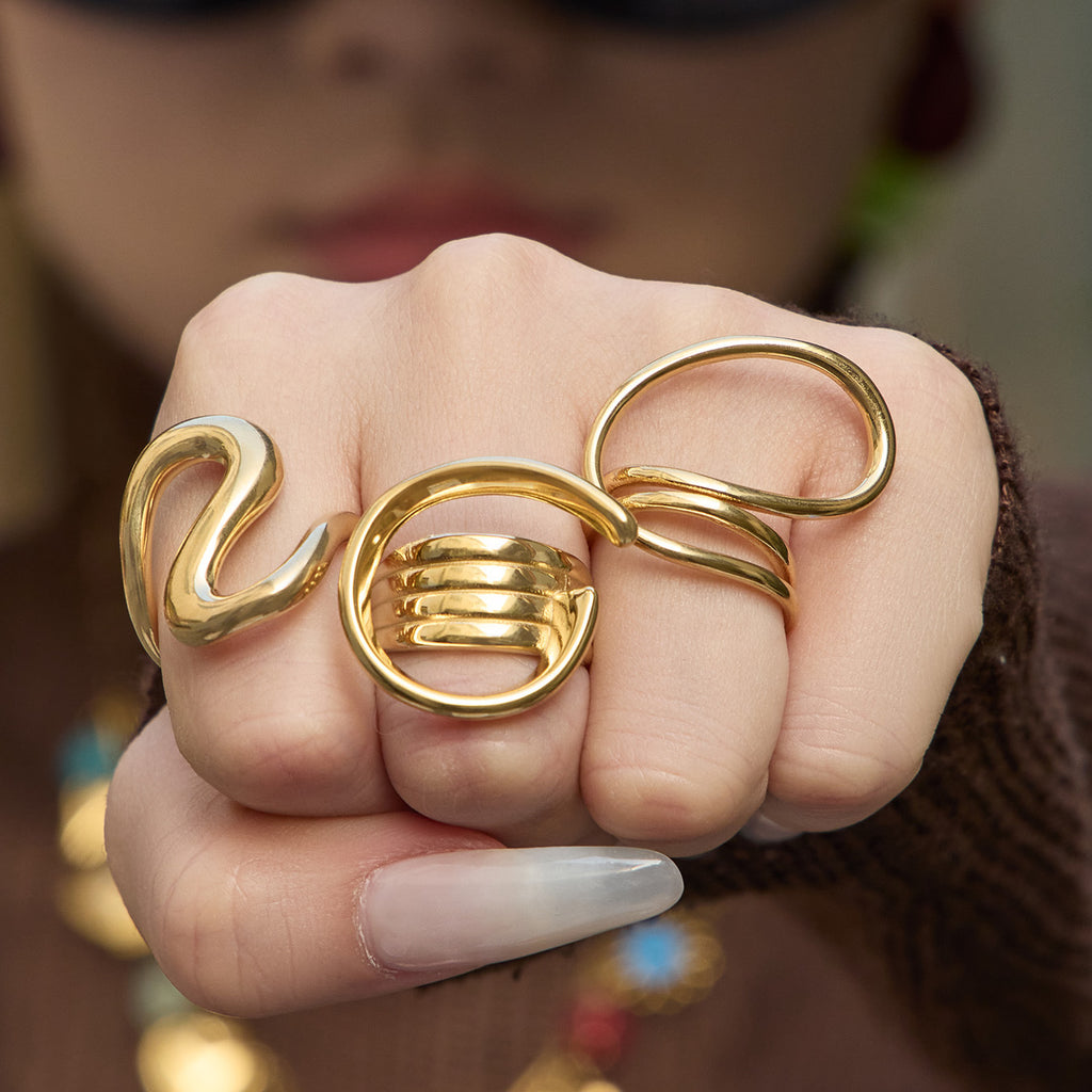 Classic Factory Price 2026 Trending Stackable Stainless Steel Geometric Gold Plated Finger Rings