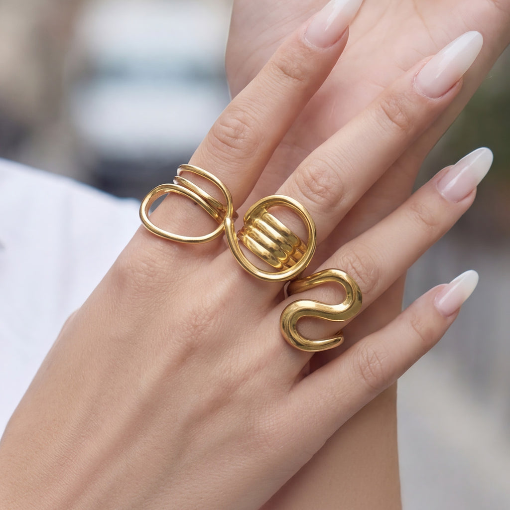 Classic Factory Price 2026 Trending Stackable Stainless Steel Geometric Gold Plated Finger Rings