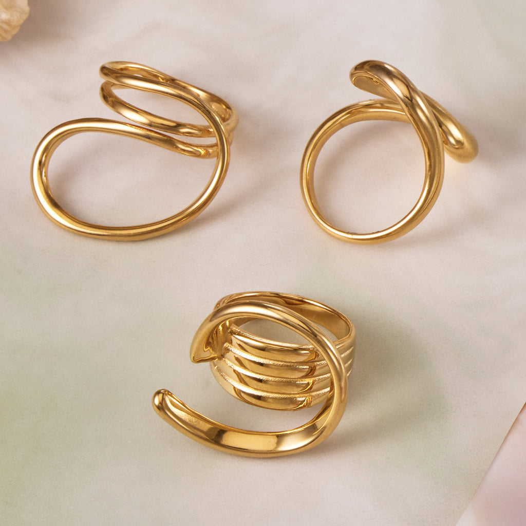 Classic Factory Price 2026 Trending Stackable Stainless Steel Geometric Gold Plated Finger Rings