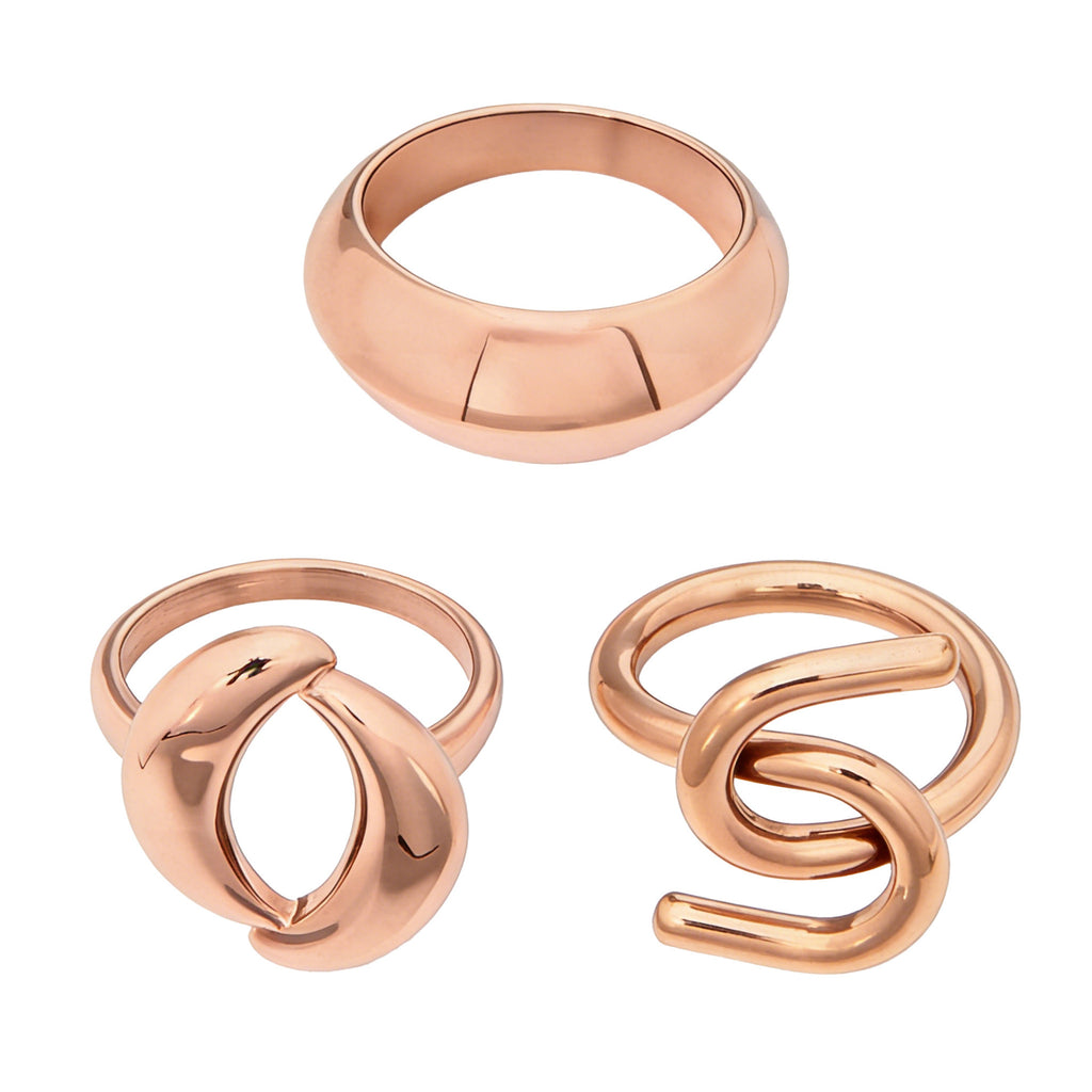 Factory Stainless Steel Rose Gold Geometric Rings Set | Minimalist Stackable Jewelry for Women OEM ODM Support