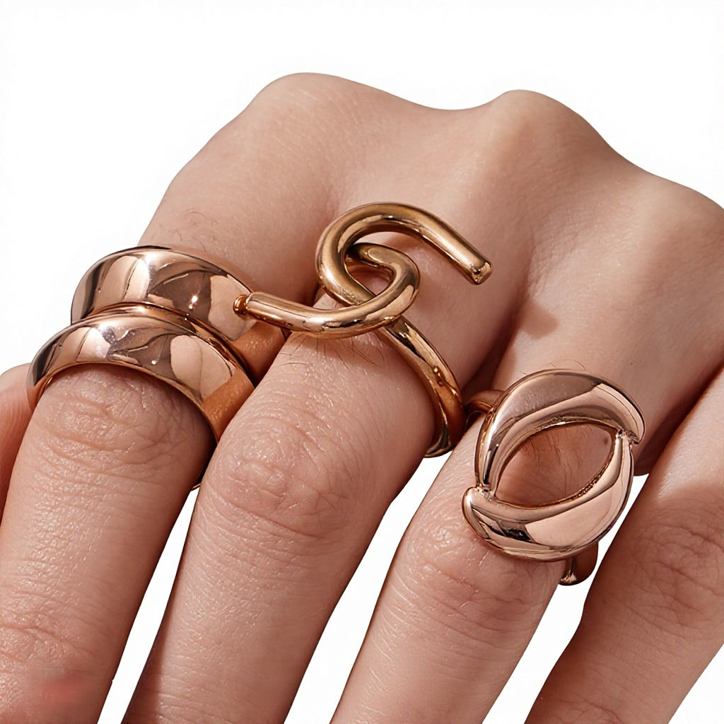 Factory Stainless Steel Rose Gold Geometric Rings Set | Minimalist Stackable Jewelry for Women OEM ODM Support