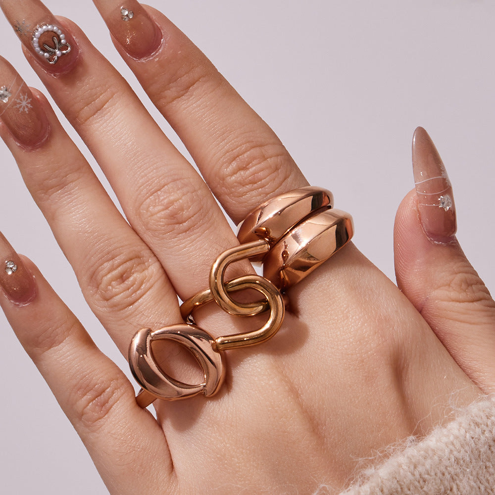 Factory Stainless Steel Rose Gold Geometric Rings Set | Minimalist Stackable Jewelry for Women OEM ODM Support
