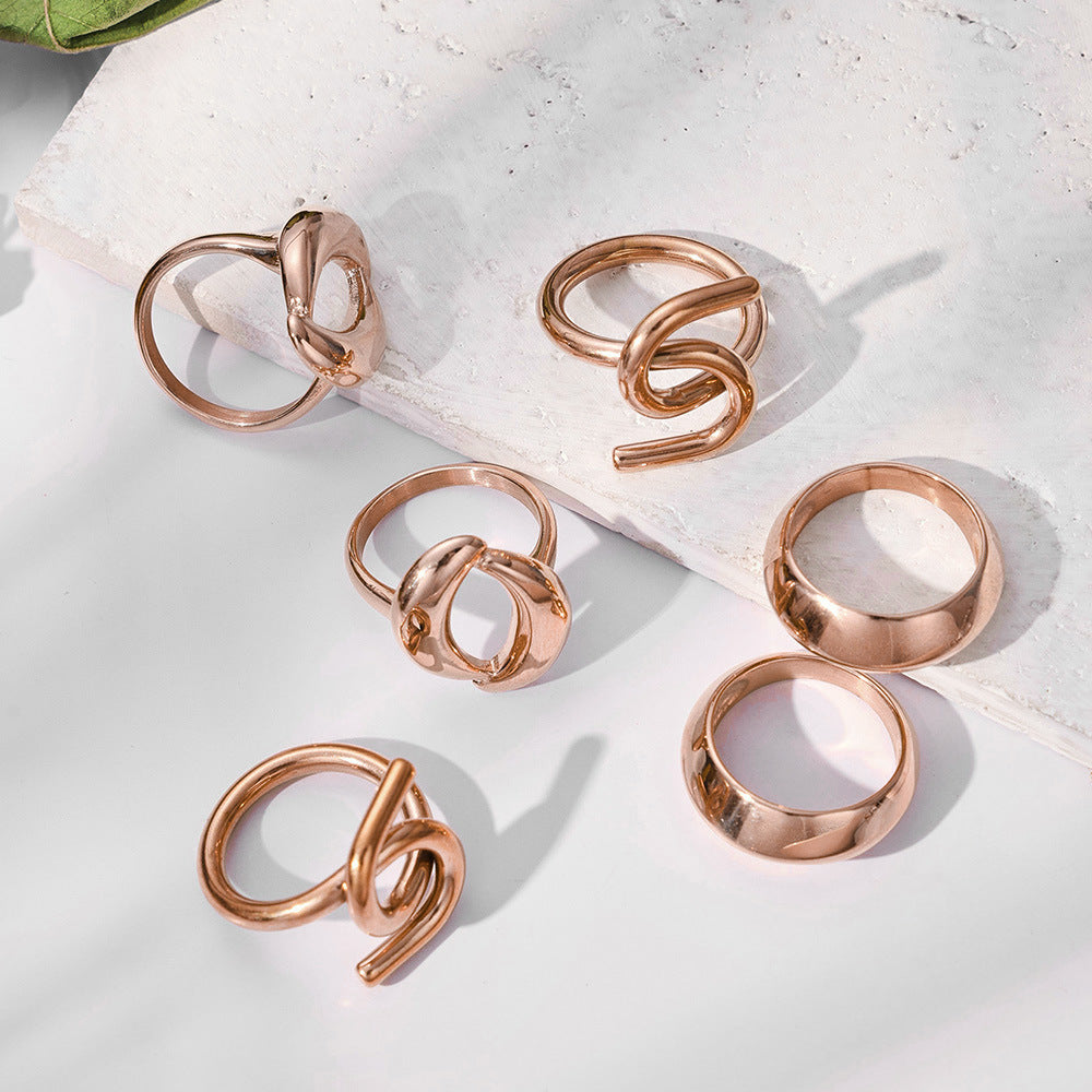 Factory Stainless Steel Rose Gold Geometric Rings Set | Minimalist Stackable Jewelry for Women OEM ODM Support