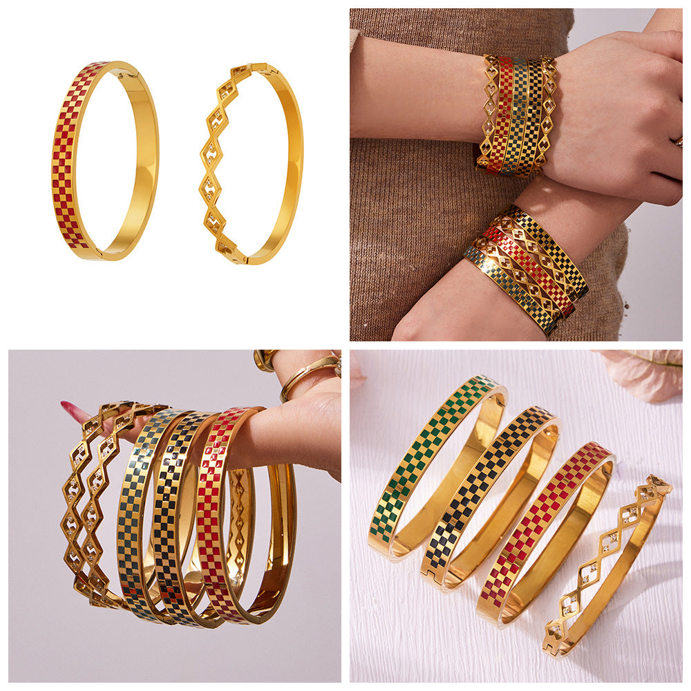 Fashion Modern Geometric Enamel Bangle  Durable Stainless Steel Chic  Stackable Bangle for Everyday Wear