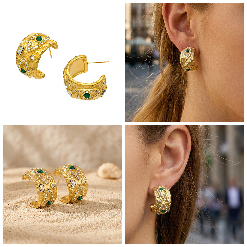 Fashion 18K Gold Plated Stainless Steel C Shape Hoop Earrings