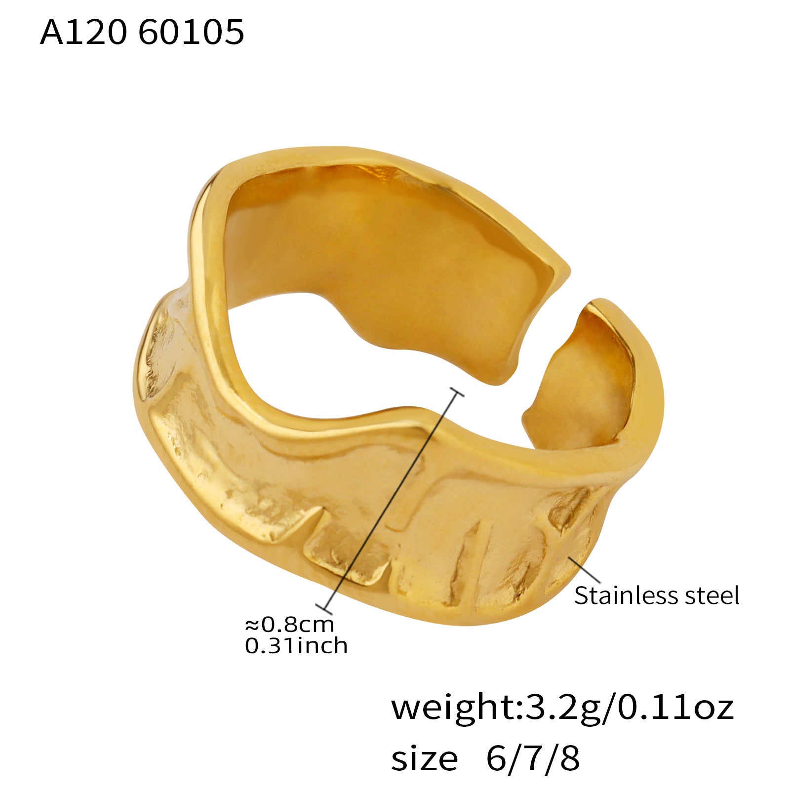 Factory Direct  Sales Stainless Steel Open Regular Thick Texture Ring Unisex Adjustable Mens Women Rings