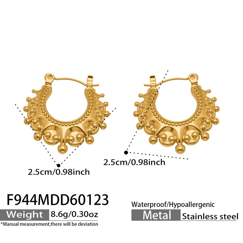 Vintage Gold Crown Earrings  18K Gold Plated  Stainless Steel Chic Women Fashion Jewelry