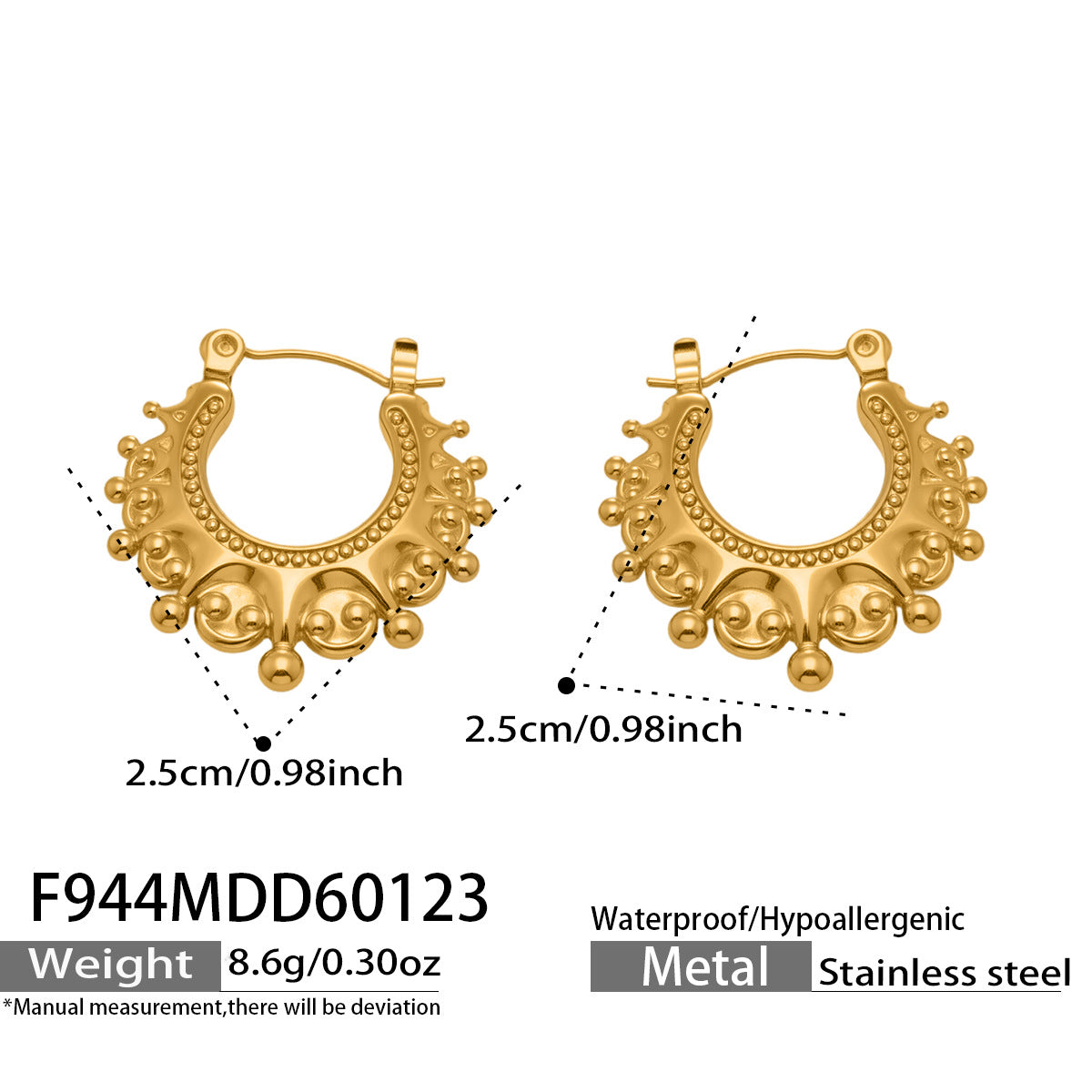 Vintage Gold Crown Earrings  18K Gold Plated  Stainless Steel Chic Women Fashion Jewelry