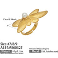 2026 Trending Unique Design Lotus Flower Open Ring 18K Gold Stainless Steel Pearl Adjustable Finger Ring