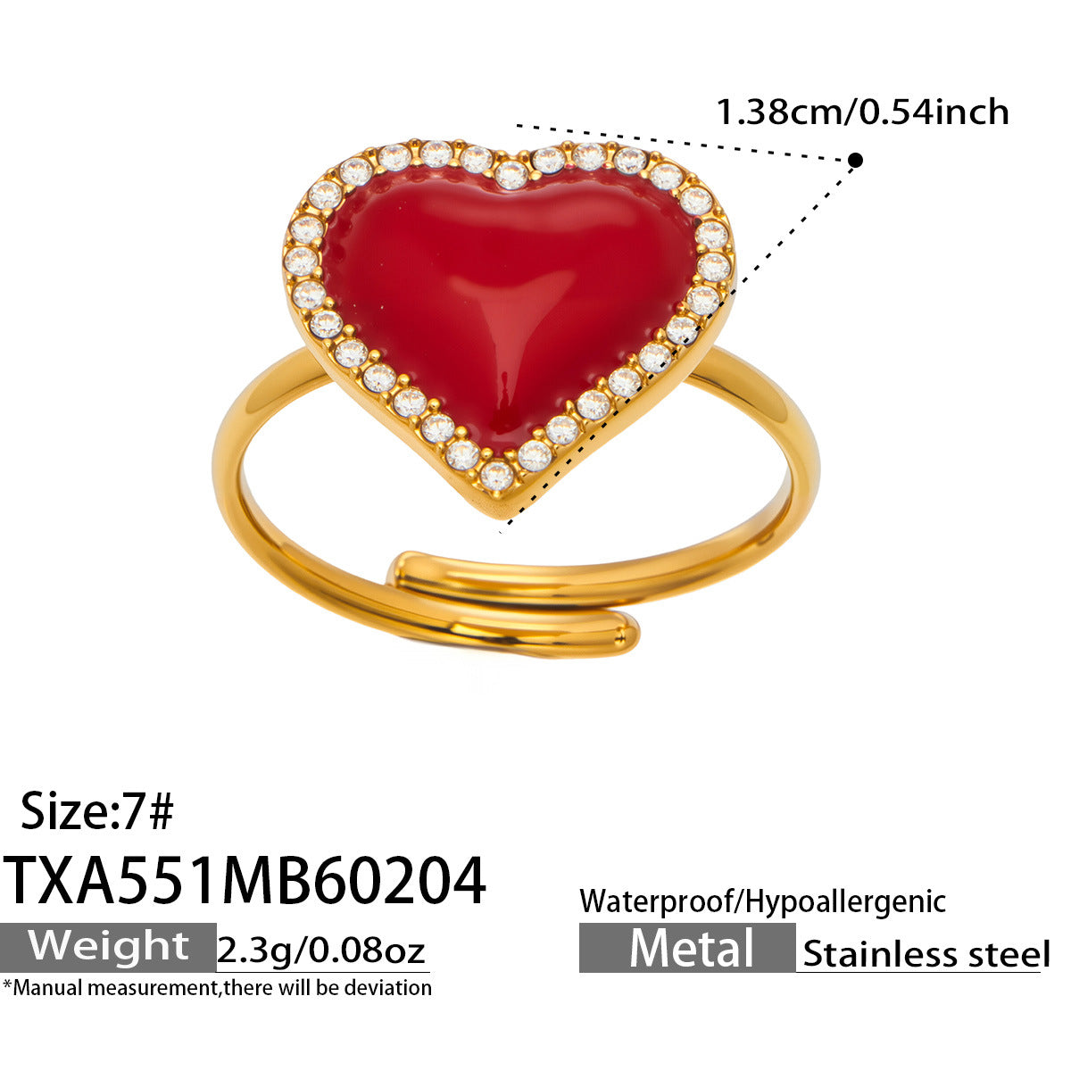Fashion Stainless Steel Red Heart Pendant Zircon Inlaid Earrings Bracelet Light Luxury Fashion Elegant Open Ring Tassel Necklace