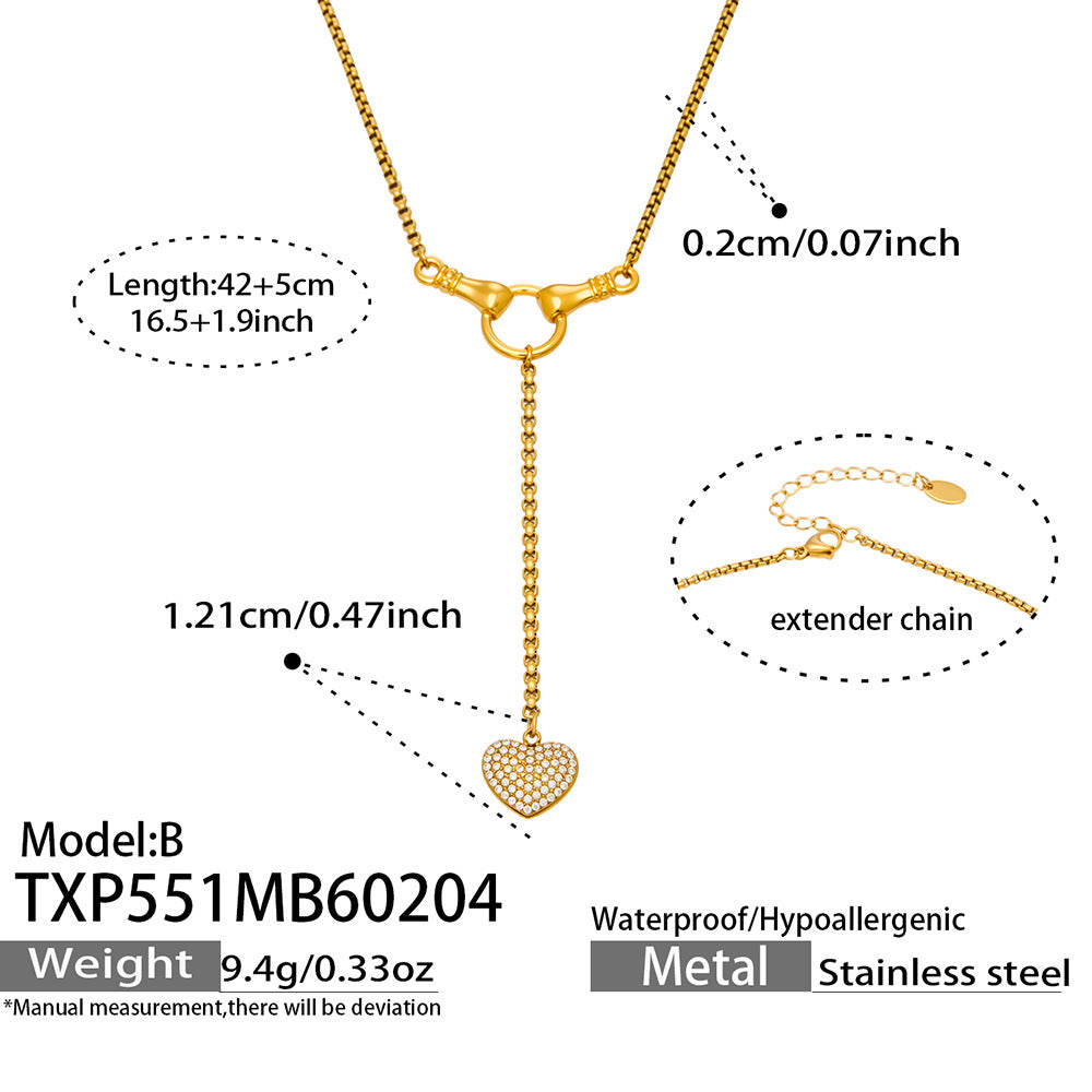 Fashion Stainless Steel Red Heart Pendant Zircon Inlaid Earrings Bracelet Light Luxury Fashion Elegant Open Ring Tassel Necklace
