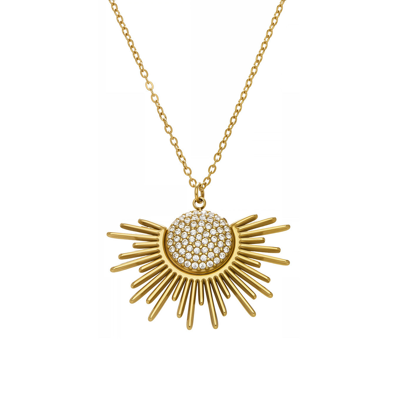 Fashion PVD Gold Plated Sun Necklace for Women Elegant Zirconia Stainless Steel Chain Minimalist Daily Wear Jewelry Gift