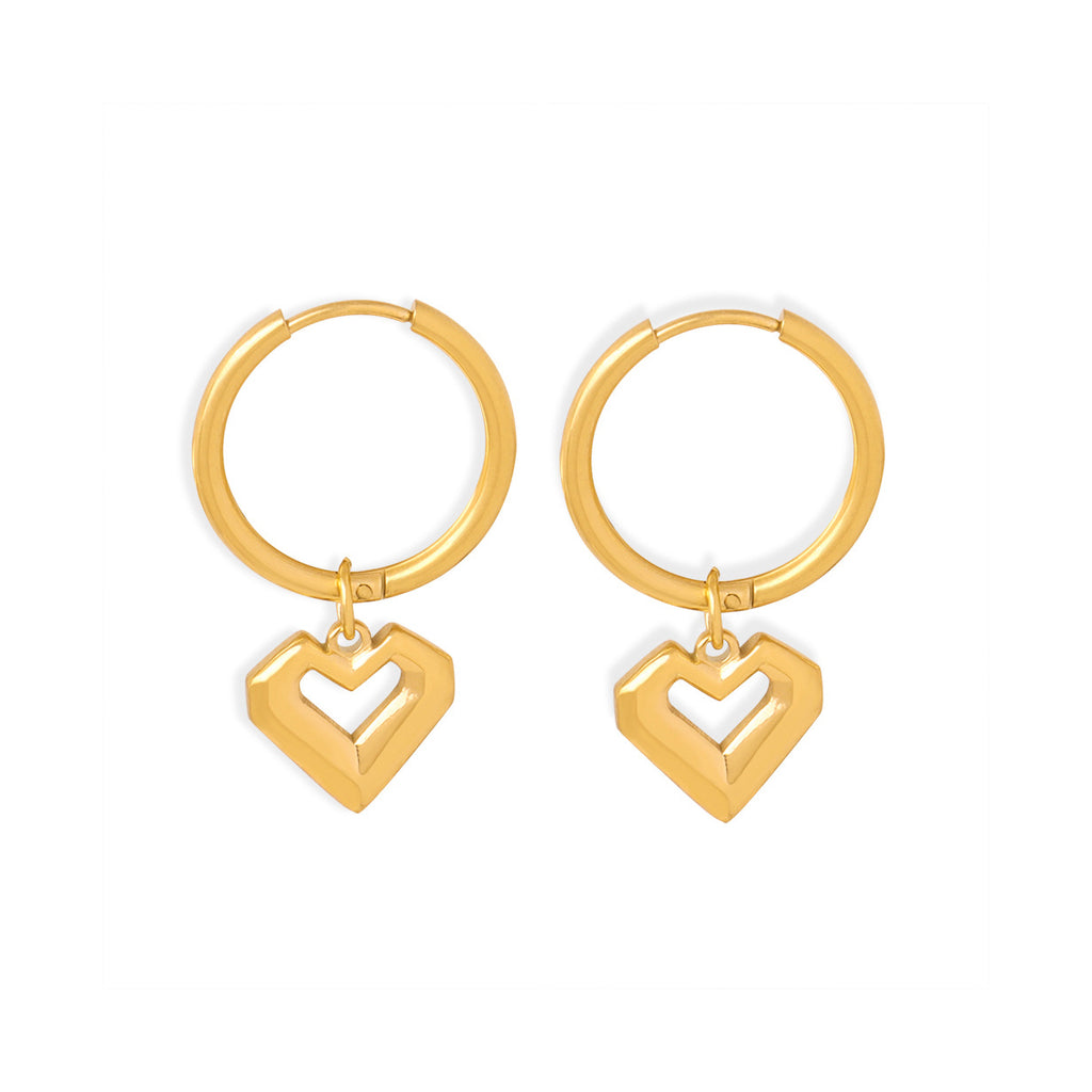 2026 New Wholesale 18k Gold Plated Heart Pendant Earrings Stainless Steel  Fashion Women Gift Box Packaging
