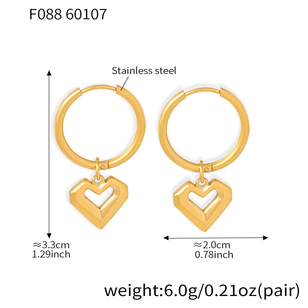 2026 New Wholesale 18k Gold Plated Heart Pendant Earrings Stainless Steel  Fashion Women Gift Box Packaging