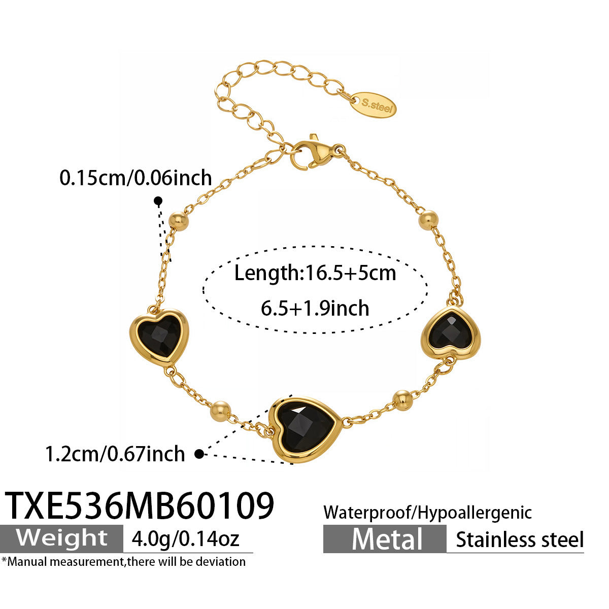 Multi Color Heart Glass Stone Necklace Bracelet Set 18K Gold Plated Stainless Steel Romantic Jewelry Gift