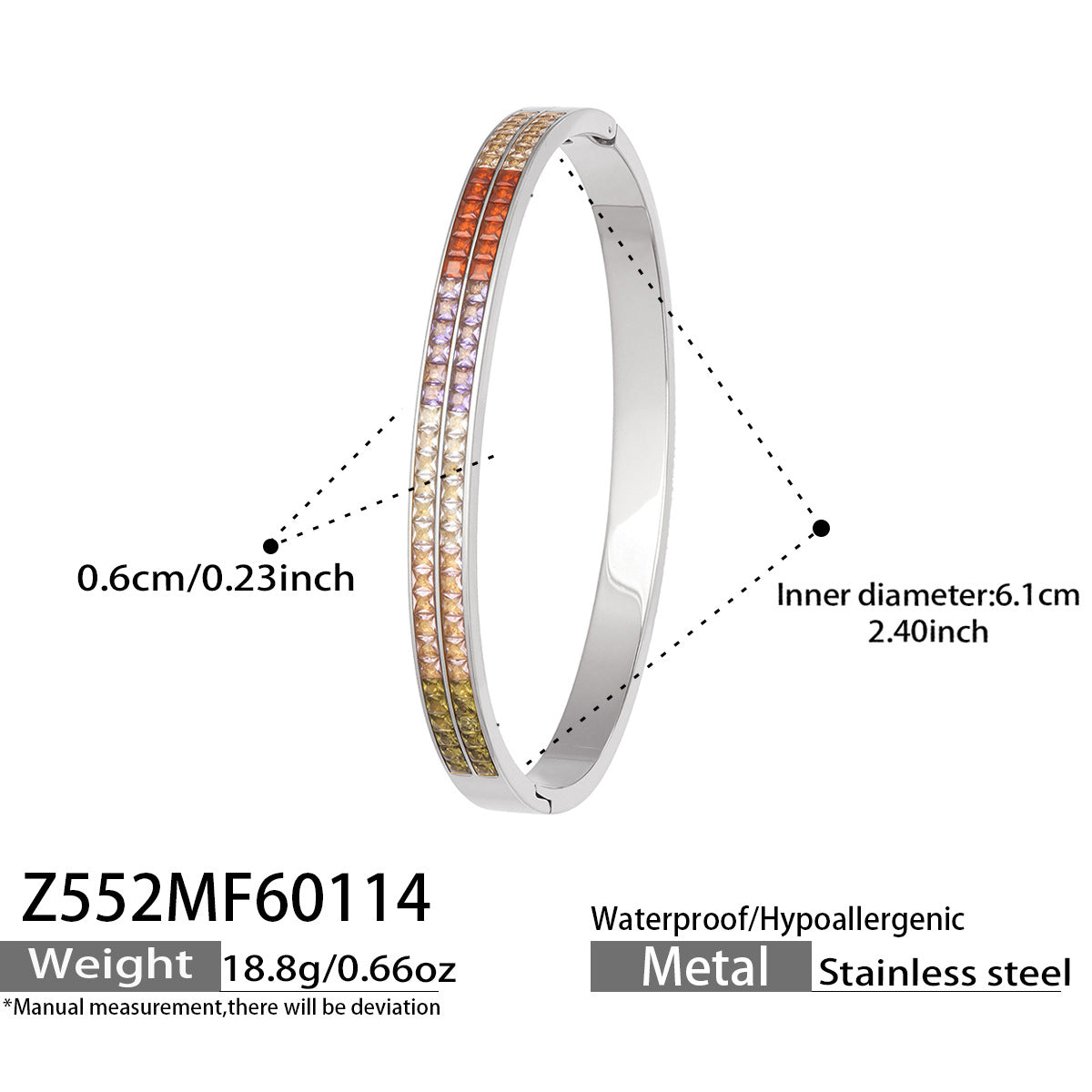 Fashion  Zirconia Daisy Tennis Stainless Steel Flash Shiny Row Diamond Cartilage Cuff Bangle Gift for Her