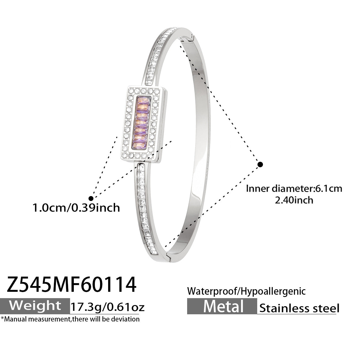 Fashion  Zirconia Daisy Tennis Stainless Steel Flash Shiny Row Diamond Cartilage Cuff Bangle Gift for Her