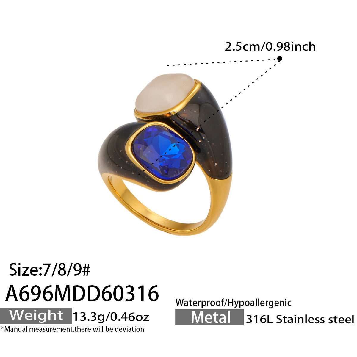 OEM Custom Logo Stainless Steel 18K Gold Blue Cat Eye Stone Enamel Imitation Pearl Jewelry Factory Direct Supply