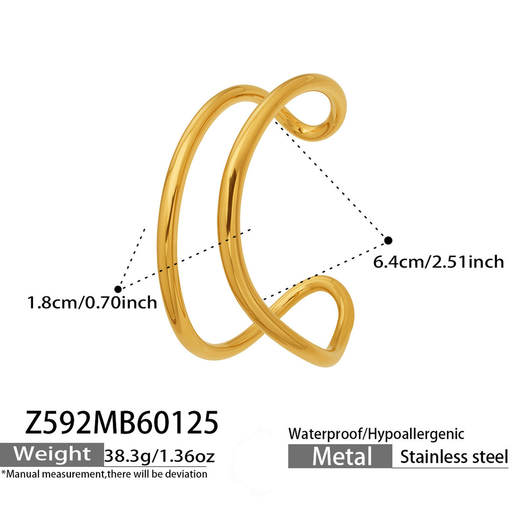 Mystery Cross-border Simple Irregular Line C-shaped Open Stainless Steel Bracelet Plated 18k Real Gold Niche Personality Gone
