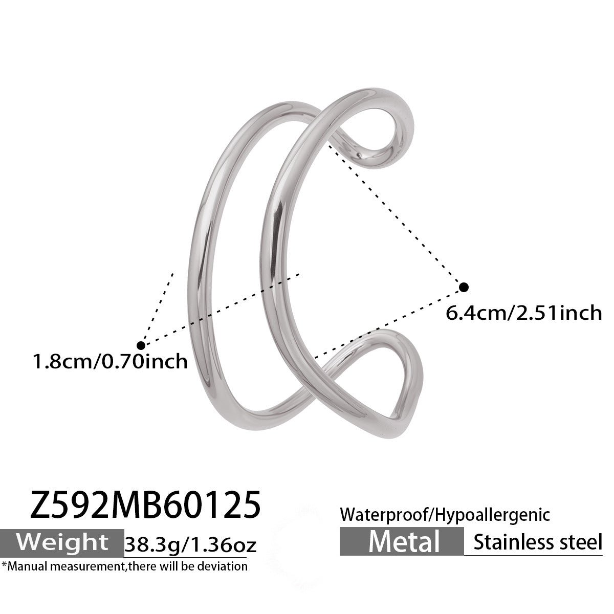 Mystery Cross-border Simple Irregular Line C-shaped Open Stainless Steel Bracelet Plated 18k Real Gold Niche Personality Gone
