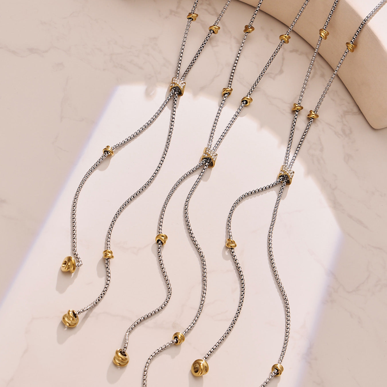Mystery Cross-border New Double Color Micro-inlaid Zircon Long Tassel Bamboo Women's PVD Gold Plated Necklace European American