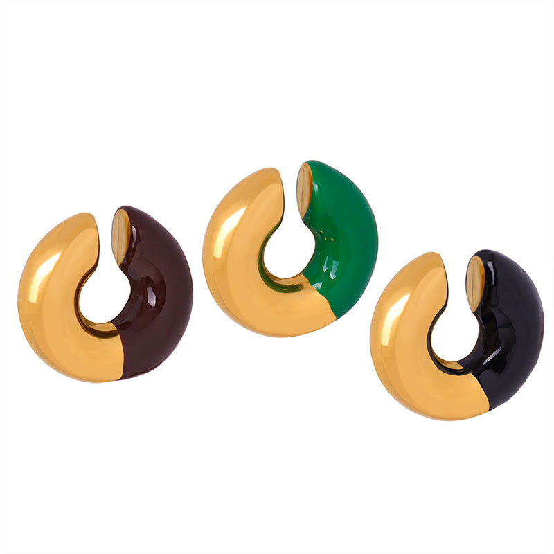 Trendy 316L Stainless Steel 18K Gold Plated U Shaped Enamel Dripping Earrings for Women Daily Wear Anniversary