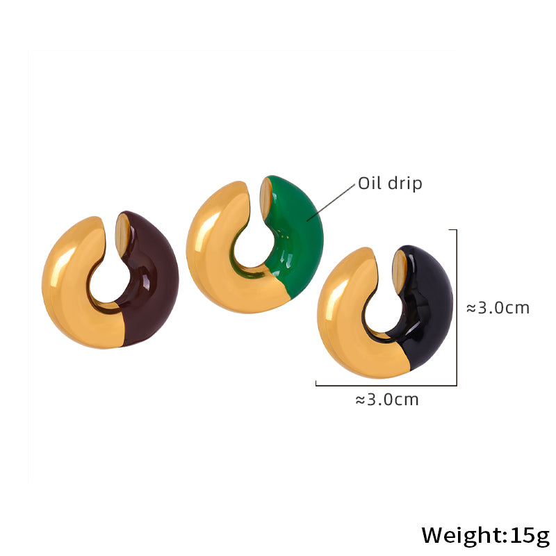 Trendy 316L Stainless Steel 18K Gold Plated U Shaped Enamel Dripping Earrings for Women Daily Wear Anniversary
