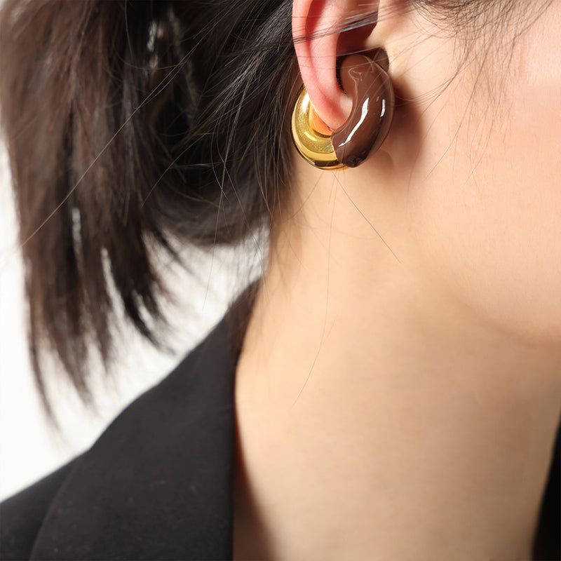 Trendy 316L Stainless Steel 18K Gold Plated U Shaped Enamel Dripping Earrings for Women Daily Wear Anniversary