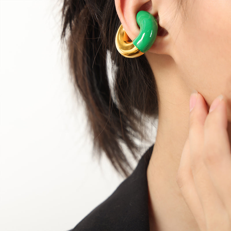 Trendy 316L Stainless Steel 18K Gold Plated U Shaped Enamel Dripping Earrings for Women Daily Wear Anniversary