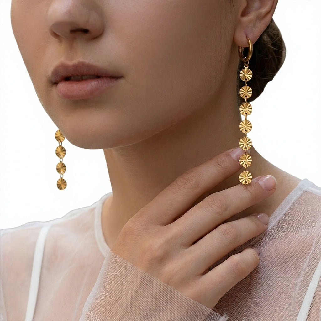 Class 18K Gold Plated Stainless Steel Tassel Earrings for Women Long Chain