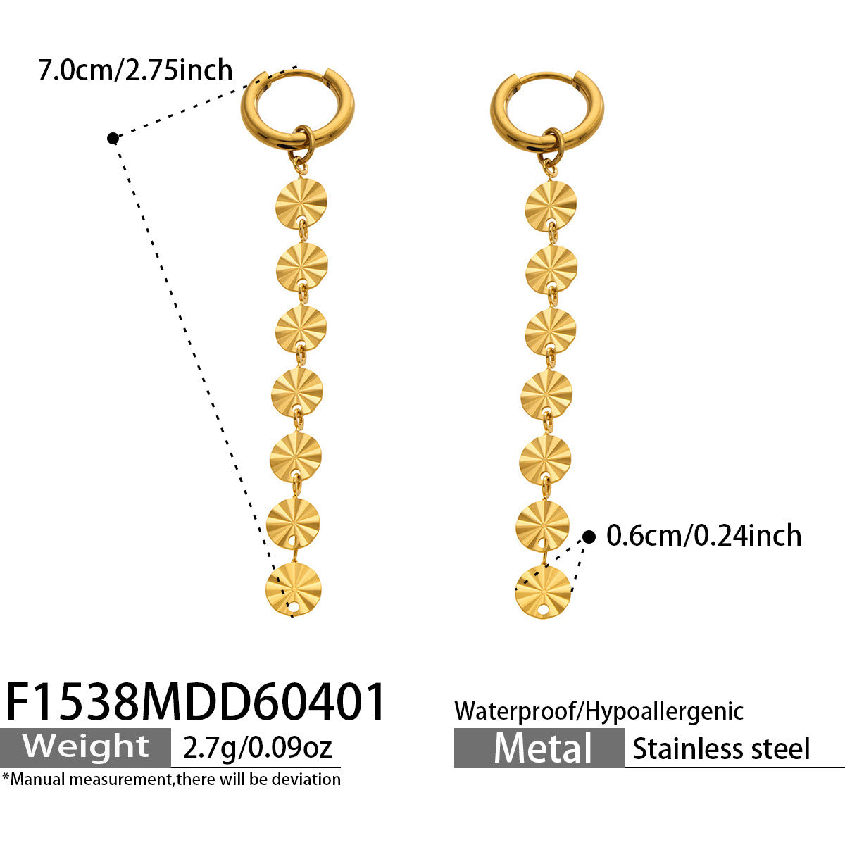 Class 18K Gold Plated Stainless Steel Tassel Earrings for Women Long Chain