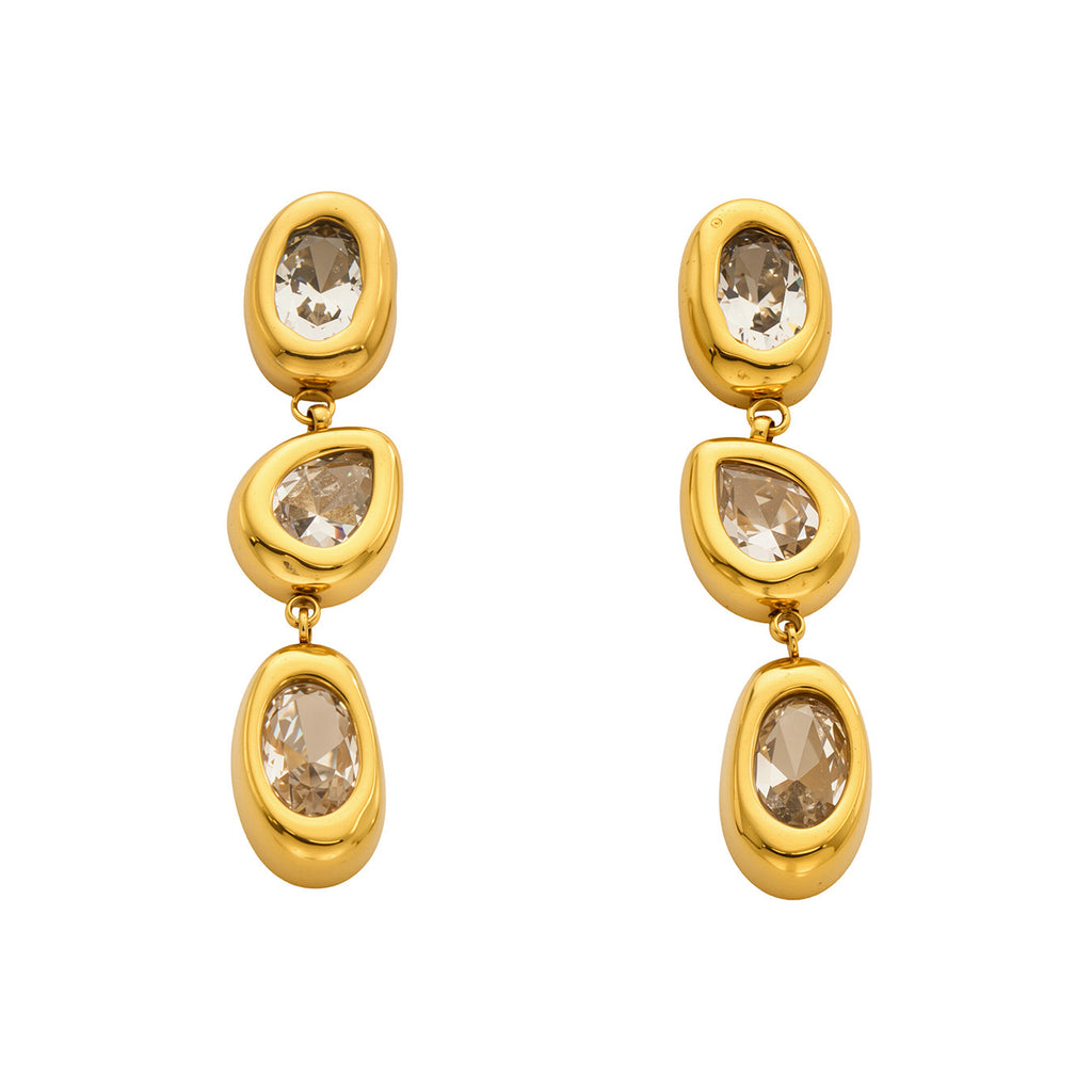 18K Gold Plated Stainless Steel 5A Zircon Earrings French Luxury Long Drop Dangle Earring Jewelry