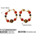 Mili New Chinese Style Stainless Steel Natural Stone Imitation Pearl 18K Gold Beaded Earrings Women's Vintage Elegant